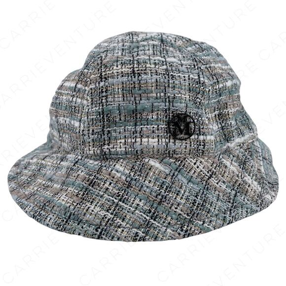 Maison Michel Paris Mara Tweed Bucket Hat Elegant Blue Gold Plaid Size M - NEW main image 16